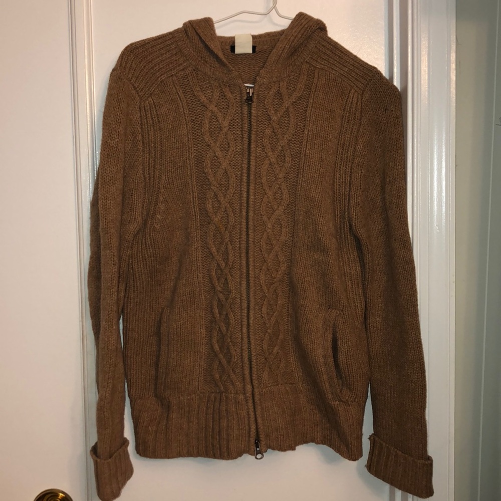Tan J. Crew wool zippered hoodie sweater